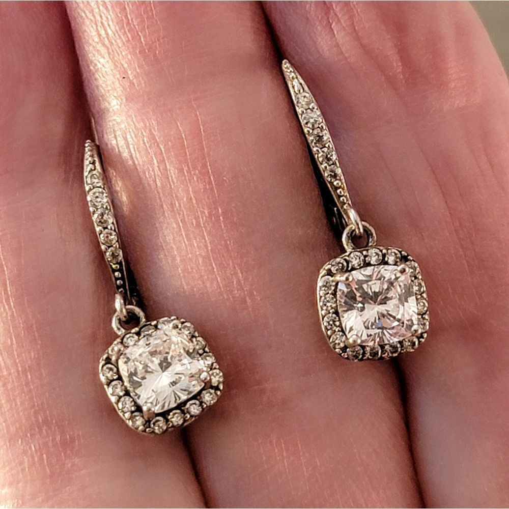 Sterling Silver Clear Sparkly CZ Drop Leaverback Earrings